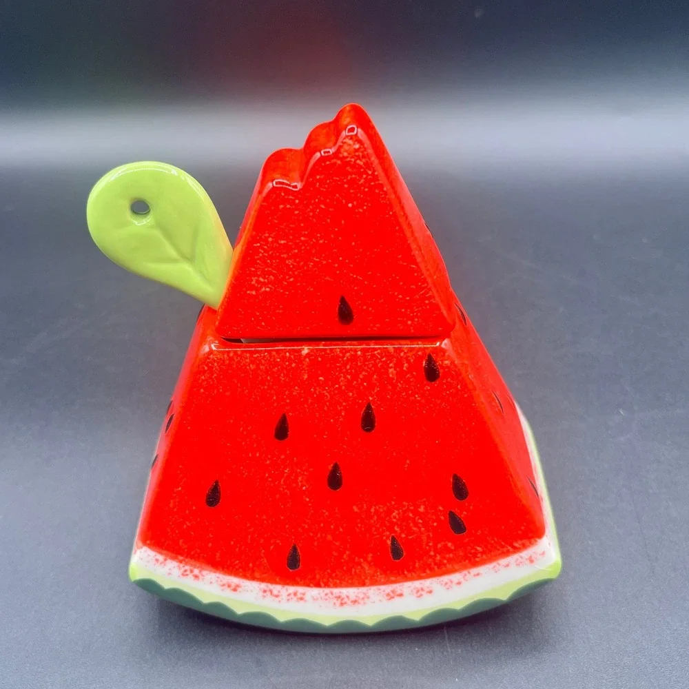 Watermelon Ceramic Serving Set Divided Tray Creamer Sugar Summer Decor 3pc 9